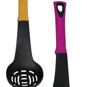 Cucharon Calado Plastico Mango Silicona Color 29X9Cm