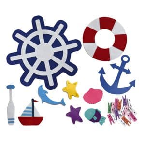 Figuras Fieltro X10Pcs Con Mini Palillos Madera Deco Marino