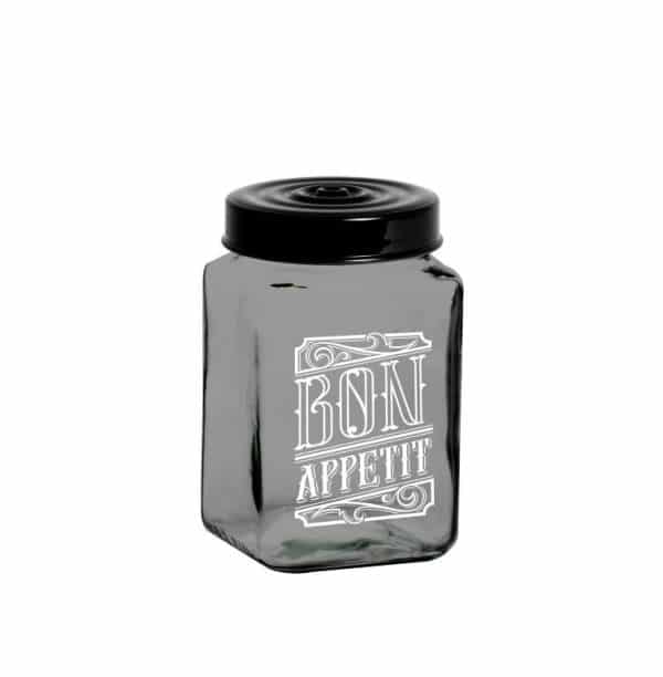 Frasco Herevin 1.5Lt Transp Tapa Negro Diseño Blanco Bon Appetit