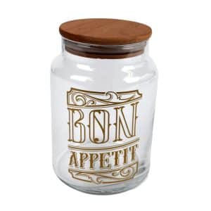 Frasco Herevin Vidrio 890Ml Tapa Madera Pintado Bon Appetit