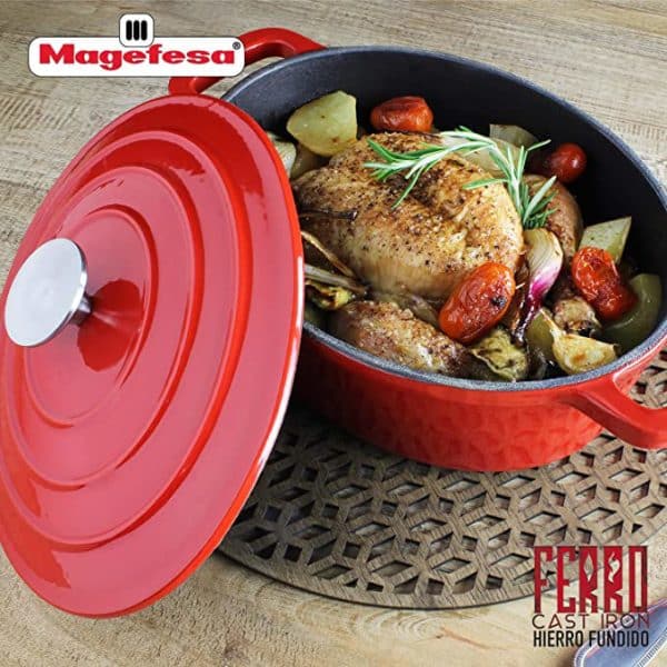 Olla Magefesa Hierro Fundido Oval Con Tapa 27Cm Ferro Eco Rojo - Imagen 3