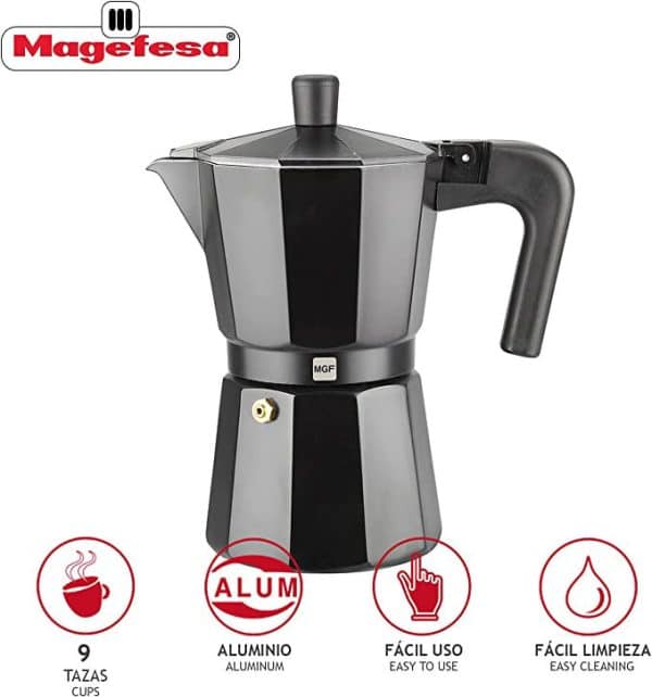 Cafetera Italiana Magefesa 9Tazas Kenia Noir Aluminio Negro - Imagen 3