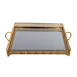 Bandeja de metal y vidrio con pie TOP-0022G 22S