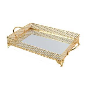 Bandeja de metal y vidrio con pie y asas TOP-0021G 21S