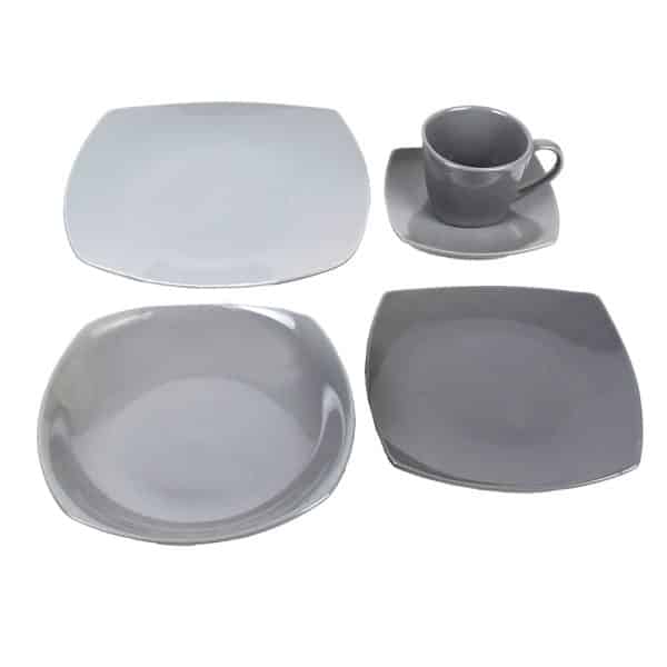 Juego Vajilla 20Pcs Ceramica Color Plato Cuadrado
