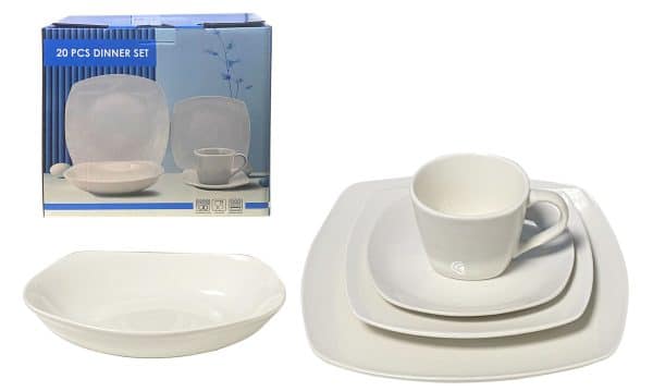 Juego Vajilla 20Pcs Ceramica Blanco Plato Cuadrado 22Ly0926-3