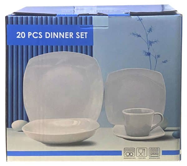 Juego Vajilla 20Pcs Ceramica Blanco Plato Cuadrado 22Ly0926-3 - Imagen 2