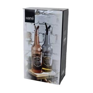 Aceitera Y Vinagrera Vidrio X2Pcs Base Madera Marble