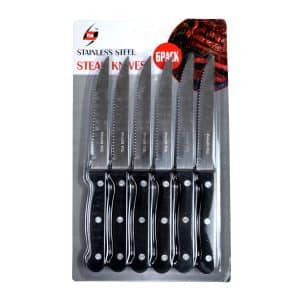 CUCHILLO C/SIERRA X6PCS MANGO MADERA NEGRO BLISTER 29038