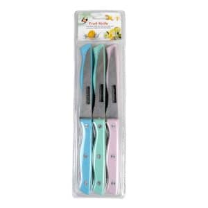 CUCHILLO SET X6PCS C/SIERRA MANGO COLOR PASTEL DOBLE BLISTER