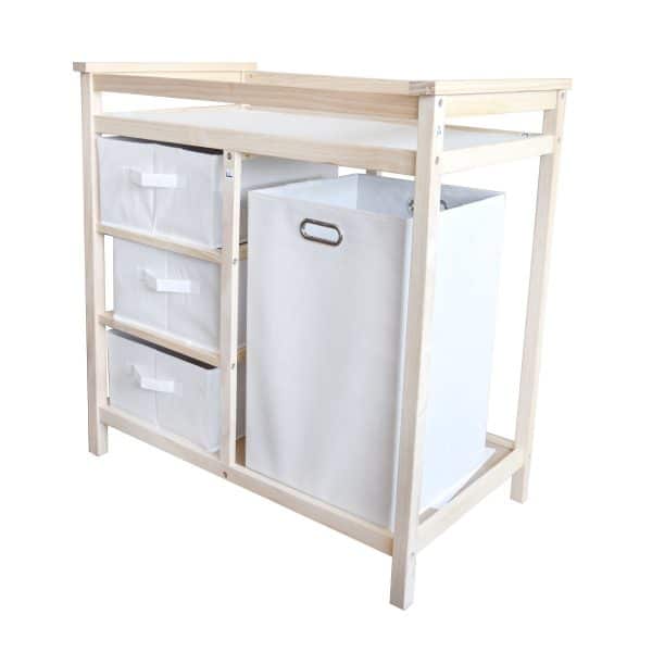 Cambiador De Bebe En Madera Con Canasto Tela Tipo Rack
