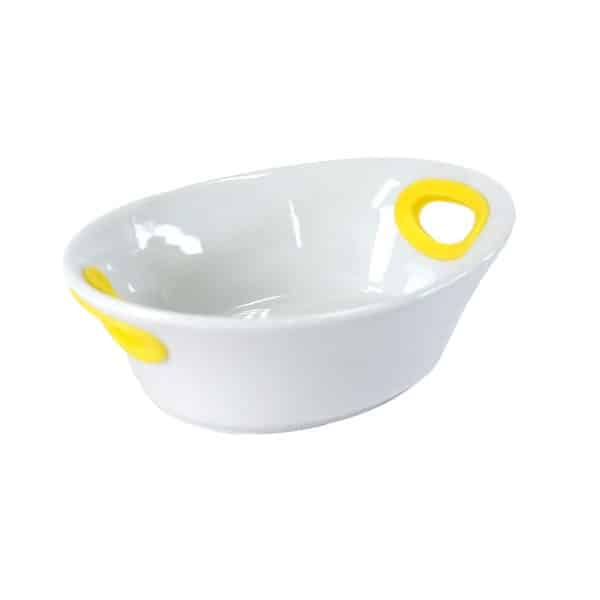 BOWL OVAL DE CERAMICA BLANCA CON ASAS SILICONA - Imagen 2