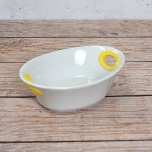 BOWL OVAL DE CERAMICA BLANCA CON ASAS SILICONA