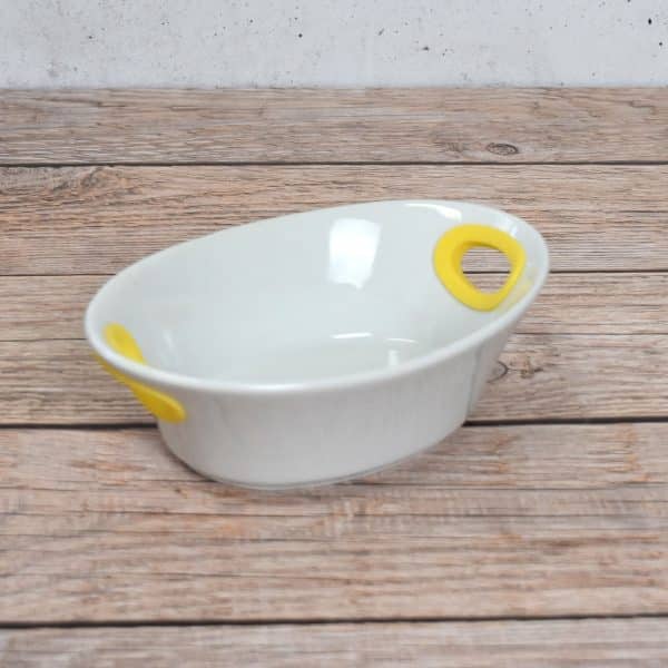 BOWL OVAL DE CERAMICA BLANCA CON ASAS SILICONA