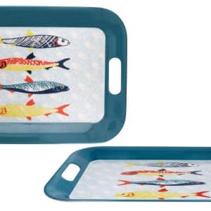 Bandeja de melamina rectangular con asas
