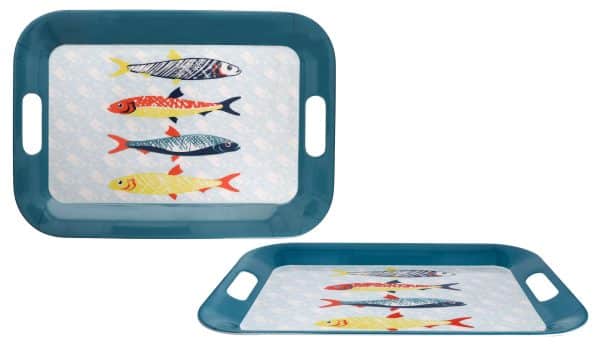 Bandeja de melamina rectangular con asas