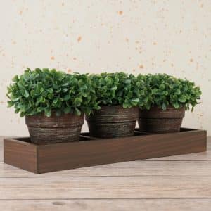 Planta Artificial 3 Macetas + Bandeja De Madera