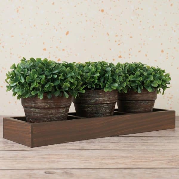 Planta Artificial 3 Macetas + Bandeja De Madera