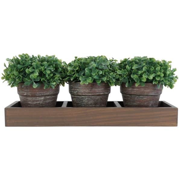 Planta Artificial 3 Macetas + Bandeja De Madera - Imagen 2