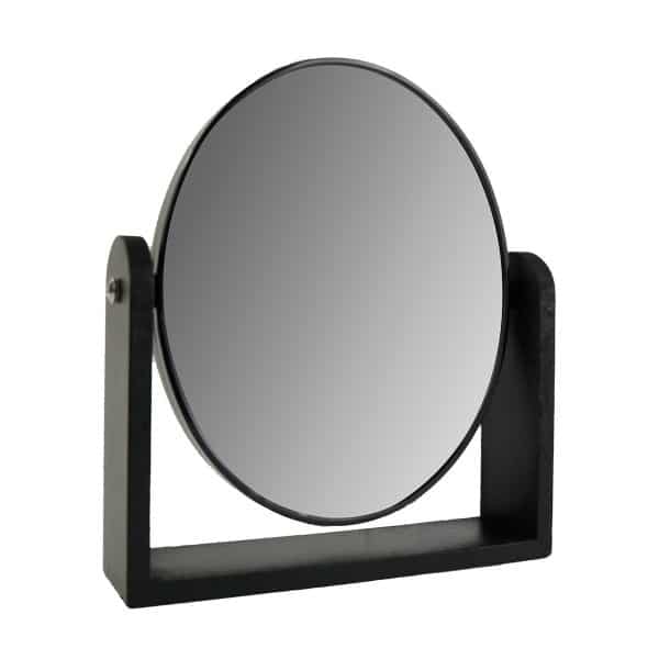Espejo oval doble con aumento y base de madera