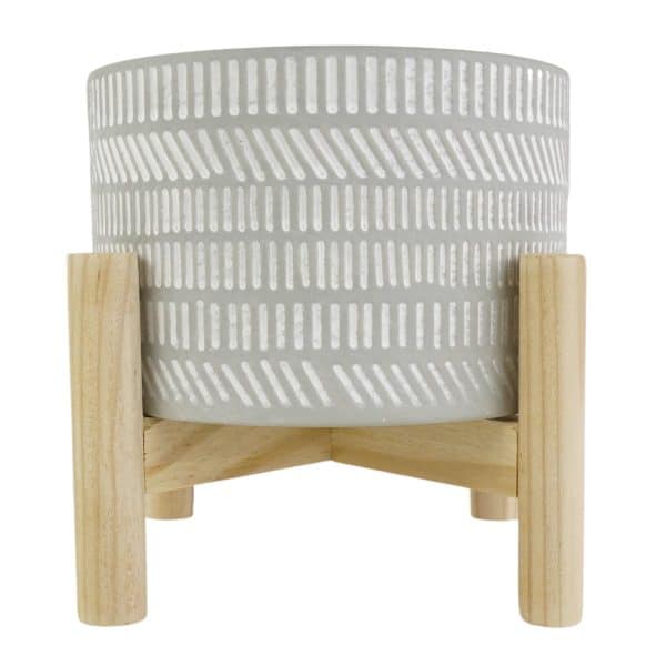 Maceta De Ceramica Con Pie De Madera
