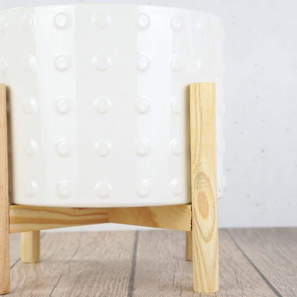 Maceta De Ceramica Labrada Con Pie De Madera - Imagen 3
