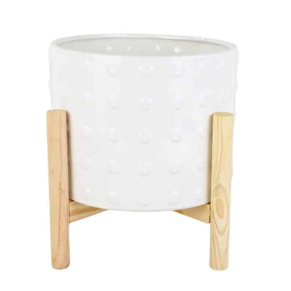 Maceta De Ceramica Labrada Con Pie De Madera - Imagen 2