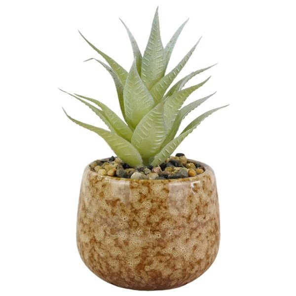 Planta Artificial Con Maceta De Ceramica Marron - Imagen 2