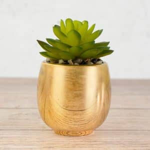 Planta Artificial Con Maceta De Ceramica Dorada