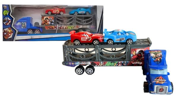Camion cigueña a friccion de Avengers con 2 autos