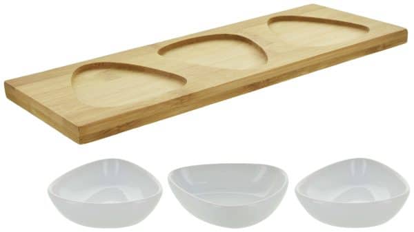 Copetinero De Bamboo + 3 Bowl De Ceramica - Imagen 3