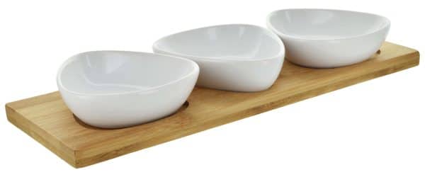 Copetinero De Bamboo + 3 Bowl De Ceramica - Imagen 2