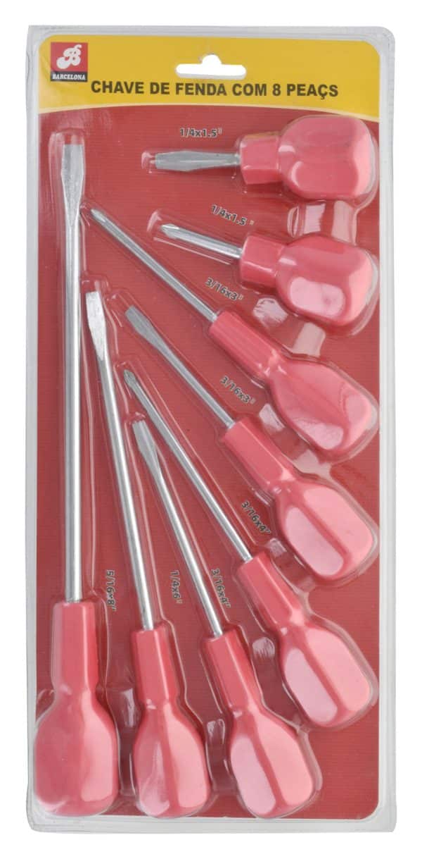 Destornillador Set X8Pcs Mango Goma Rojo Doble Blister - Imagen 3