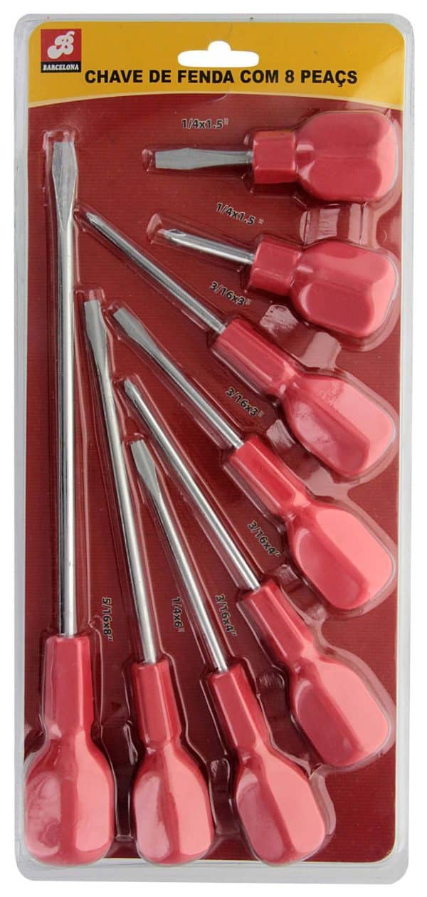 Destornillador Set X8Pcs Mango Goma Rojo Doble Blister - Imagen 2