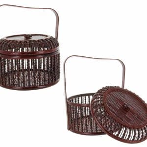 CANASTO MADERA RIGIDO CON TAPA CILINDRICO 19X21.5 CM 16340 Q36
