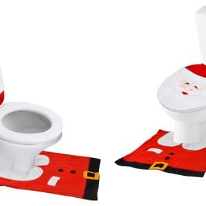 Set Funda Tapa De Inodoro Y Alfombra P/ Baño Navideño